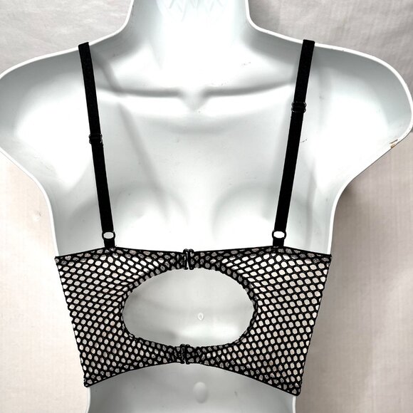 Victorias Secret Bustier Size 32B Black Nude Fishnet Very Sexy Lace Balconet Bra - Picture 5 of 9